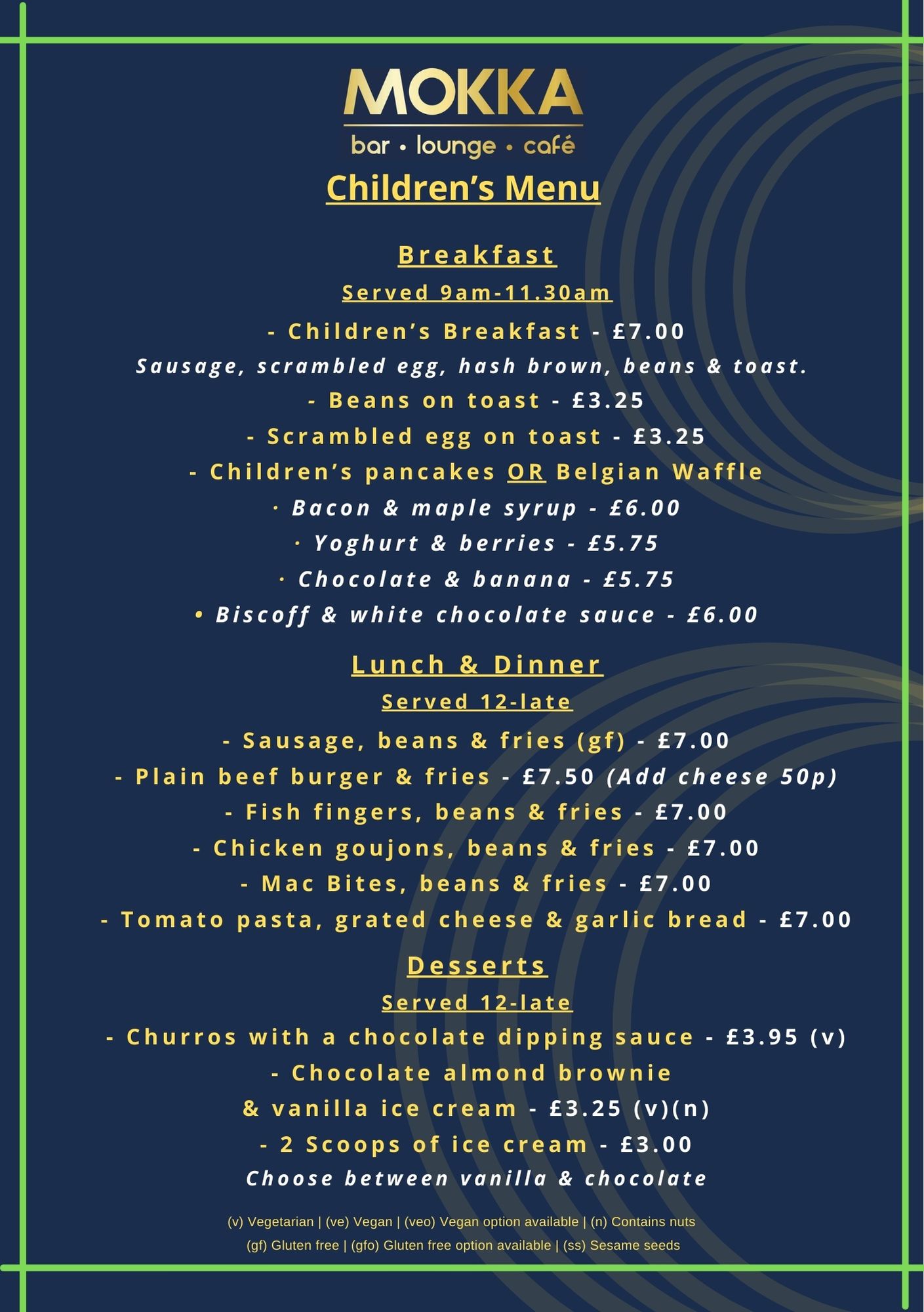 Children's menu